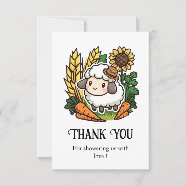 Simple Pretty Sheep Baby Shower Thank You Card (Front)