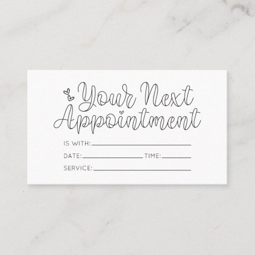 Simple Pretty White Hearts Typography Appointment Business Card