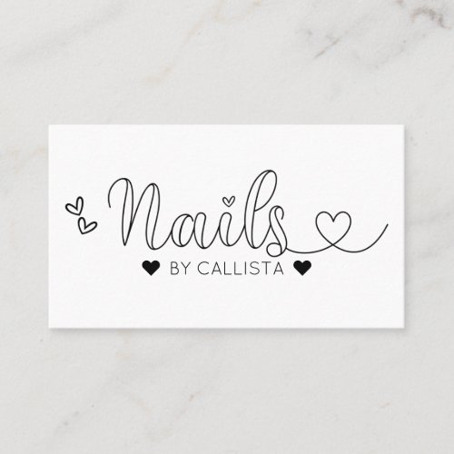 Simple Pretty White Hearts Typography Nail Tech Business Card