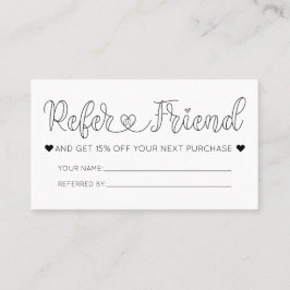 Simple Pretty White Hearts Typography Referral Business Card