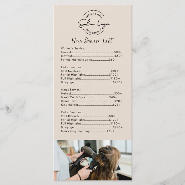 Simple Price List with QR Code Custom Hair salon Menu (Front)