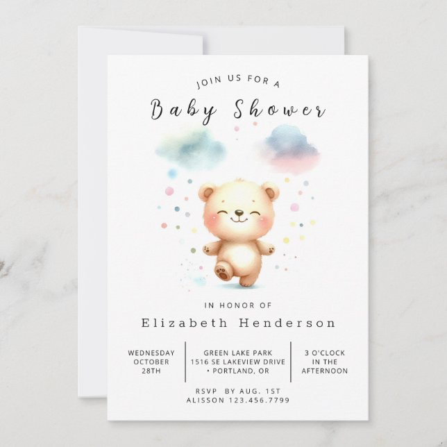 Simple Printable Bear Baby Shower Invitation (Front)