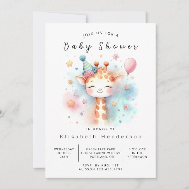 Simple Printable Giraffe Baby Shower Invitation (Front)