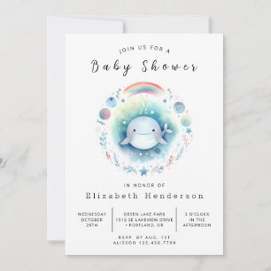 Simple Printable Whale Baby Shower Invitation