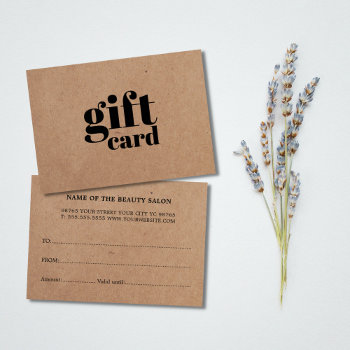 Simple Printed Kraft Beauty Gift Card by pro_business_card at Zazzle