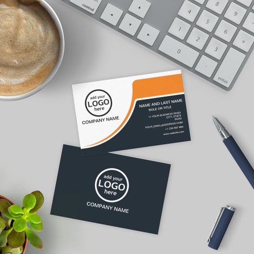 Simple Professional 2 colors add your logo Orange Business Card