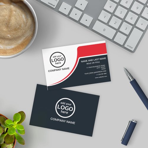 Simple Professional 2 colors add your logo Red Business Card