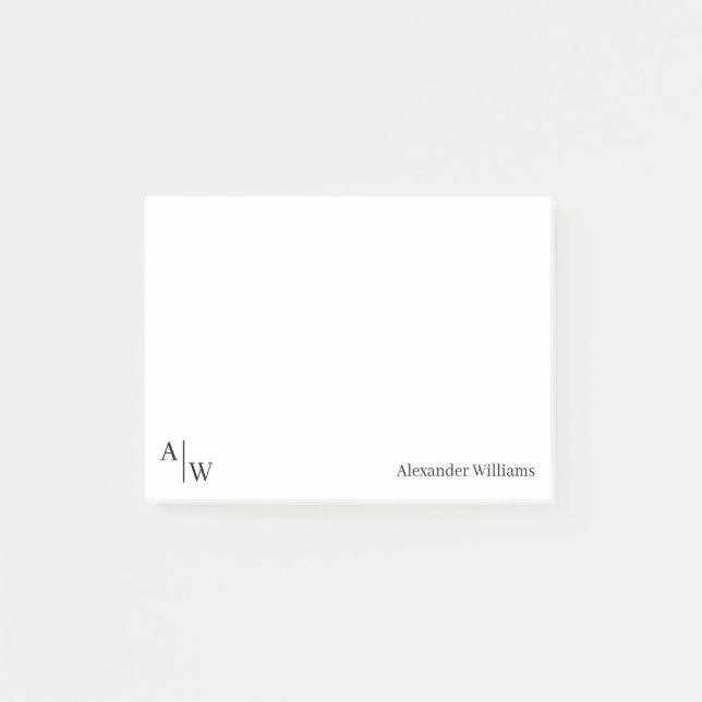 Simple Professional 2 Monogram Initial Black Basic Post-it Notes (Front)