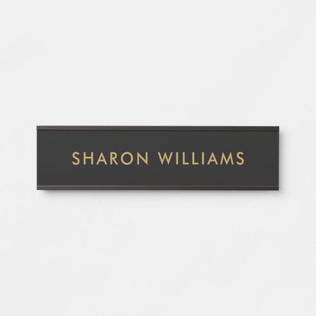 Simple Professional Black and Gold Employee Name Door Sign (Front)