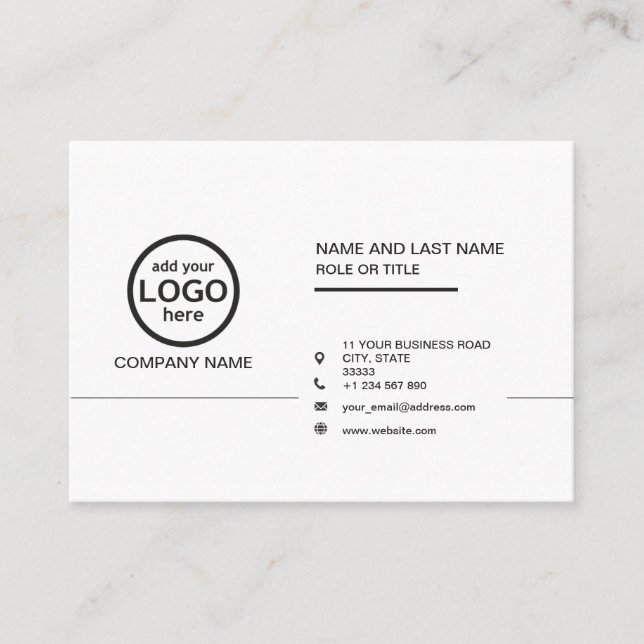 Simple Professional Black and White add your Logo  Business Card (Front)