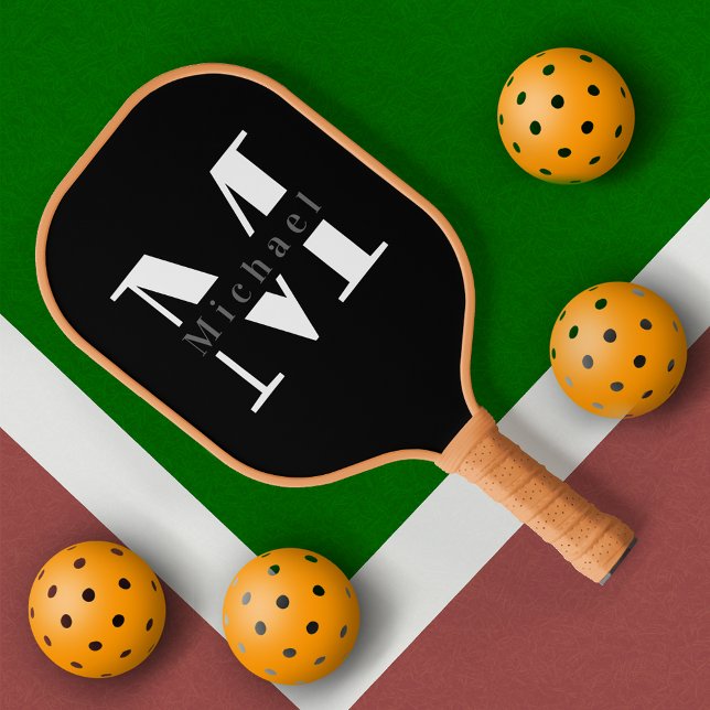Simple Professional Black and White Monogram Pickleball Paddle (Creator Uploaded)