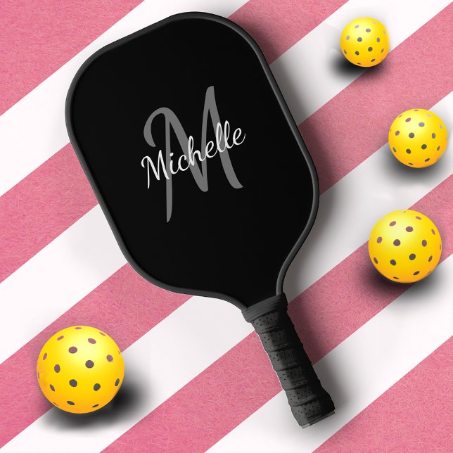 Simple Professional Black and White Monogrammed Pickleball Paddle (Creator Uploaded)