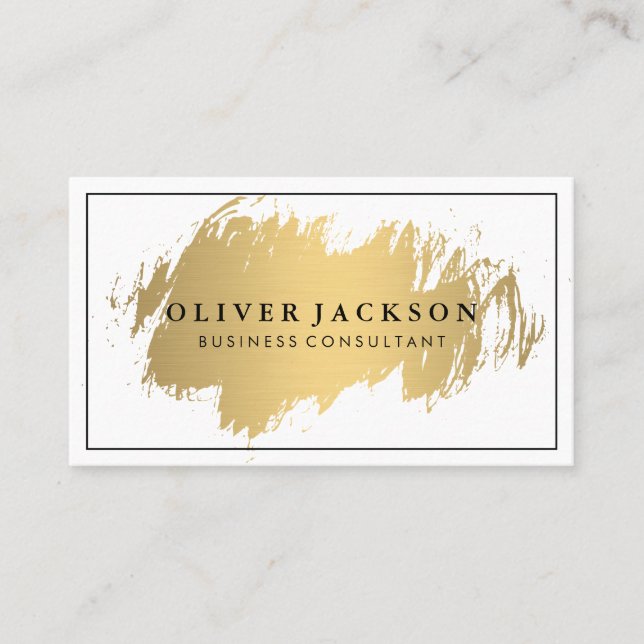 Simple Professional Black Border Gold Brushed Business Card (Front)