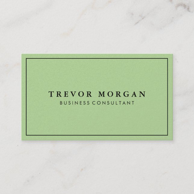 Simple Professional Black Border Minimalist Green Business Card (Front)
