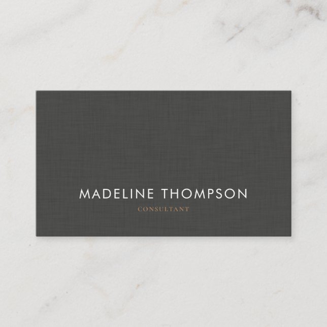 Simple Professional Black Gray Linen Business Card (Front)