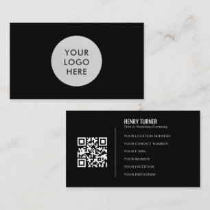 Simple Professional Black Logo QR Code Company Business Card