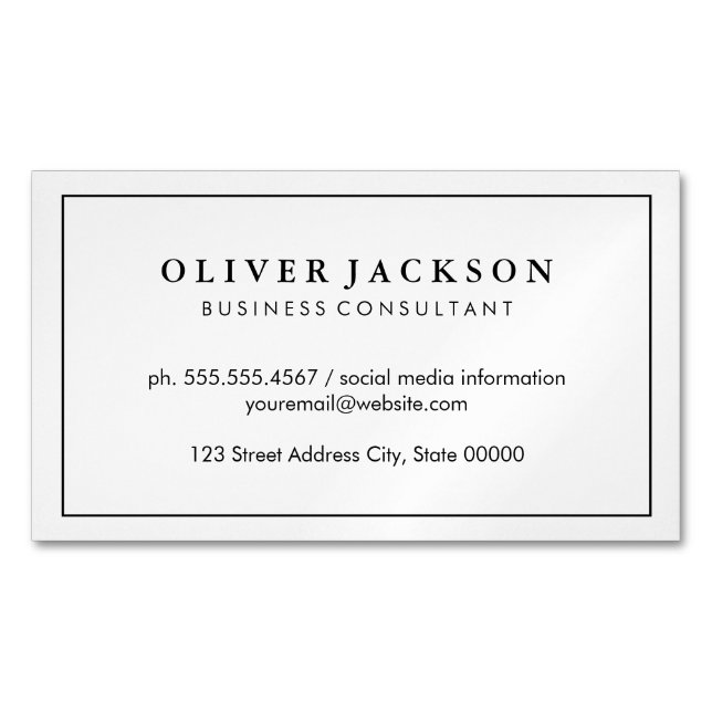 Simple Professional Black White Minimalist Business Card Magnet (Front)