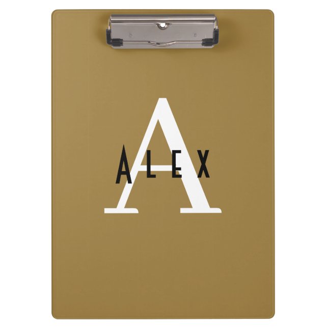 Simple Professional Bronze Monogram Name + Initial Clipboard (Front)