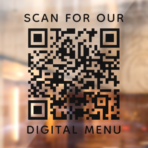 Simple Professional Business QR Code Digital Menu  Window Cling