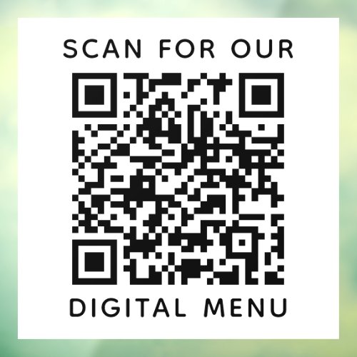 Simple Professional Business QR Code Digital Menu  Window Cling