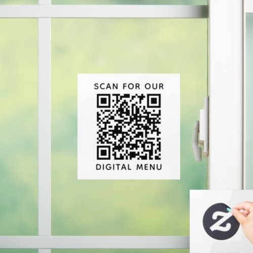 Simple Professional Business QR Code Digital Menu  Window Cling