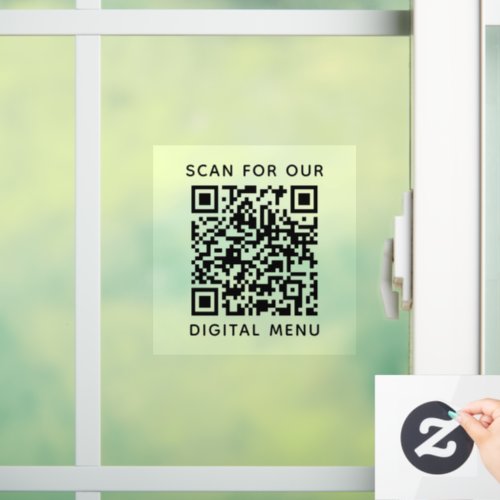 Simple Professional Business QR Code Digital Menu  Window Cling