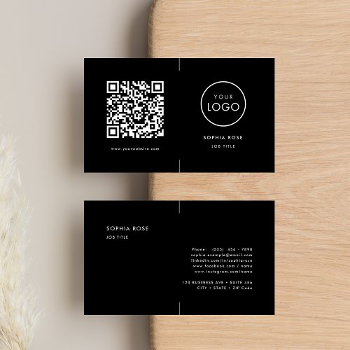 Simple Professional Company Logo QR Code Black Business Card