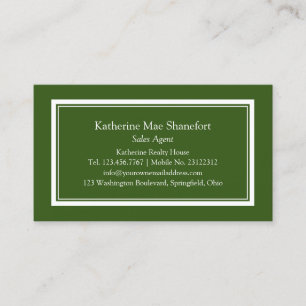 Simple Professional Dark Green with White Border Business Card