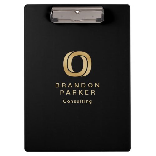 Simple Professional Gold Business Logo on Black Clipboard