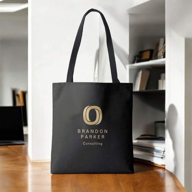Simple Professional Gold Business Logo on Black Tote Bag (Creator Uploaded)