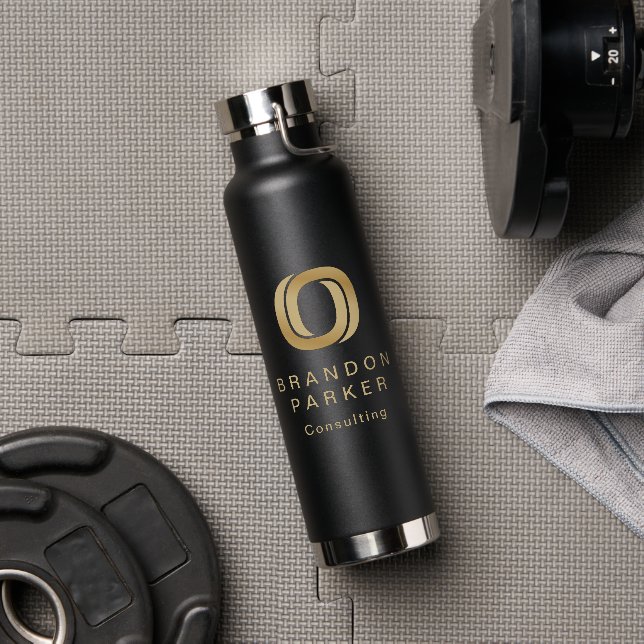 Simple Professional Gold Business Logo on Black Water Bottle (Gym)