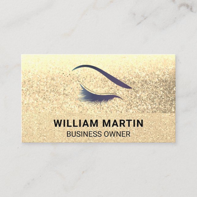 Simple Professional Gold Glitter Eye Lash Tech Business Card (Front)