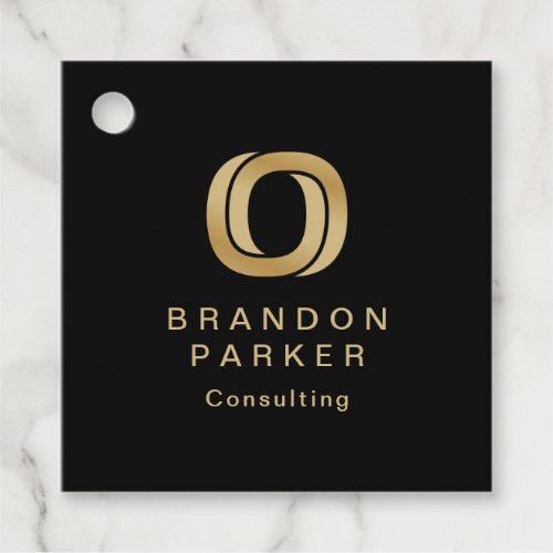 Simple Professional Gold Logo on Black Favor Tags