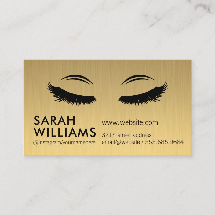 Simple Professional Gold Metallic Eye Lash Tech Business Card Zazzle