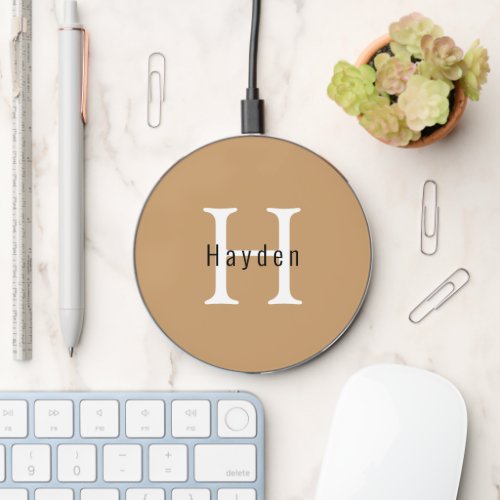 Simple Professional Gold Monogram Name  Initial Wireless Charger