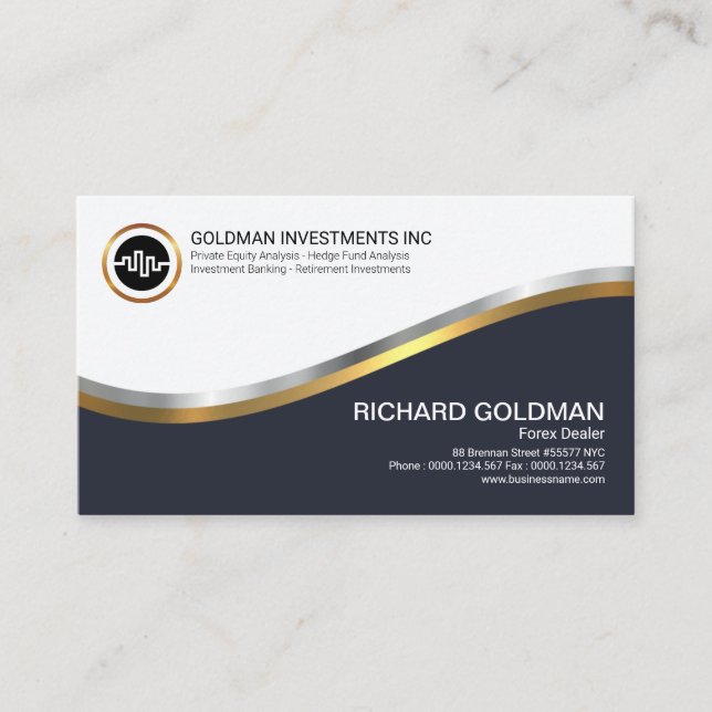 Simple Professional Gold Silver Investment Waves Business Card (Front)