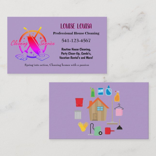 Simple Professional House Cleaning Business Cards (Front/Back)