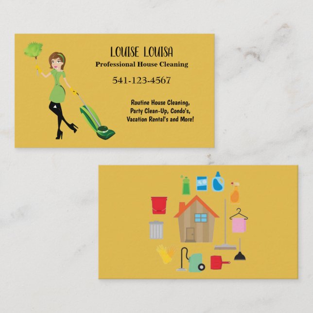 Simple Professional House Cleaning Business Cards (Front/Back)