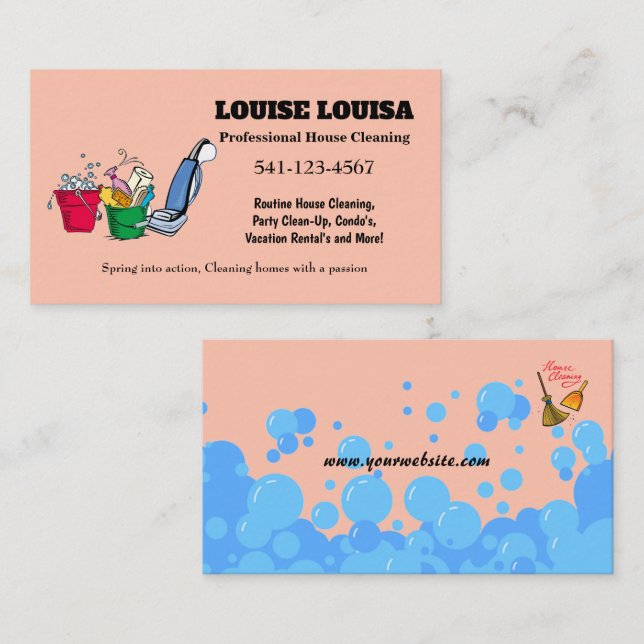Simple Professional House Cleaning Business Cards (Front/Back)
