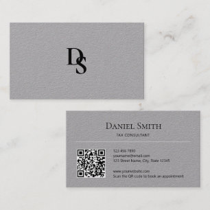 Simple Professional Initial QR Code on Grey Paper Business Card