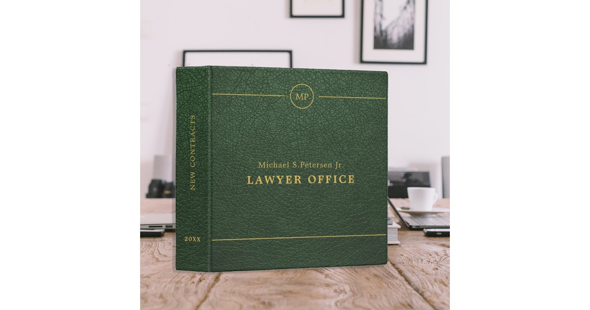 Simple professional lawyer attorney green leather 3 ring binder Zazzle