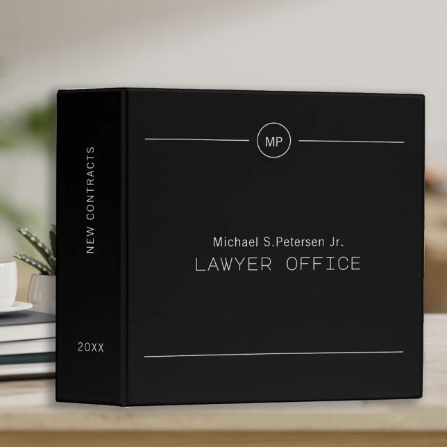 Simple professional lawyer attorney monogrammed 3 ring binder (Creator Uploaded)