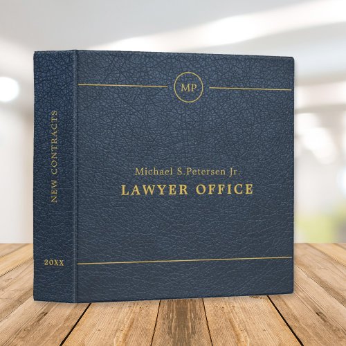 Simple professional lawyer attorney navy leather 3 ring binder