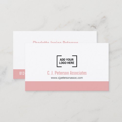 Simple professional logo dusky pink white QR code Business Card