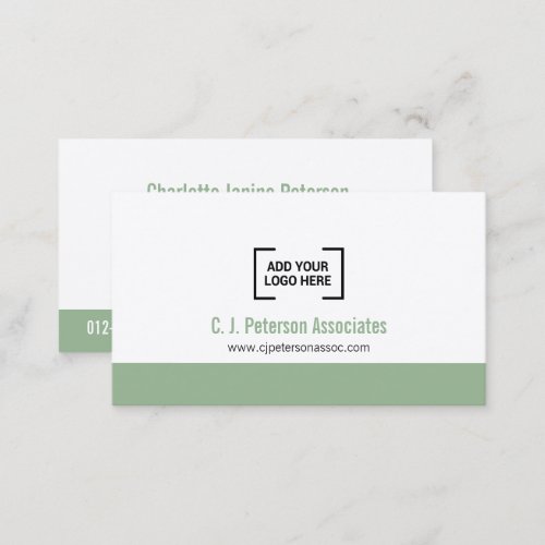 Simple professional logo muted green white QR code Business Card