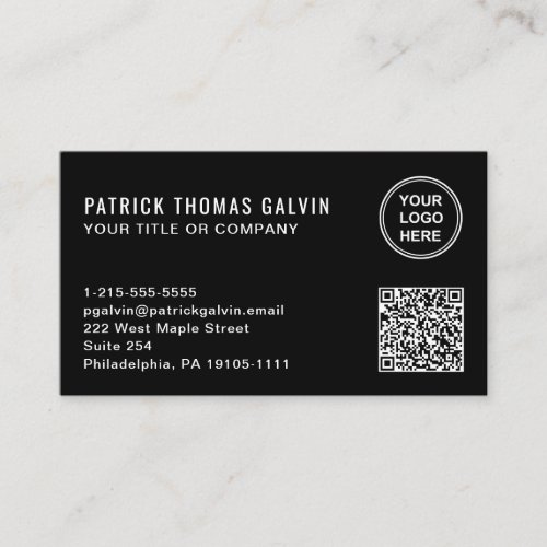 Simple Professional Logo QR Code Black Business Card