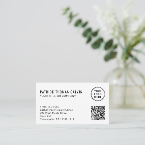 Simple Professional Logo QR Code Business Card | Zazzle