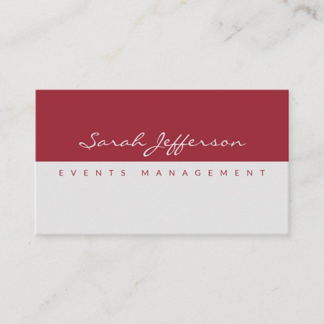 Simple Professional Minimalist Deep Red Gray Business Card (Front)