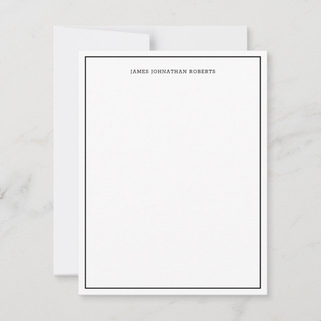 Simple Professional Modern Black Border Note Card (Front)