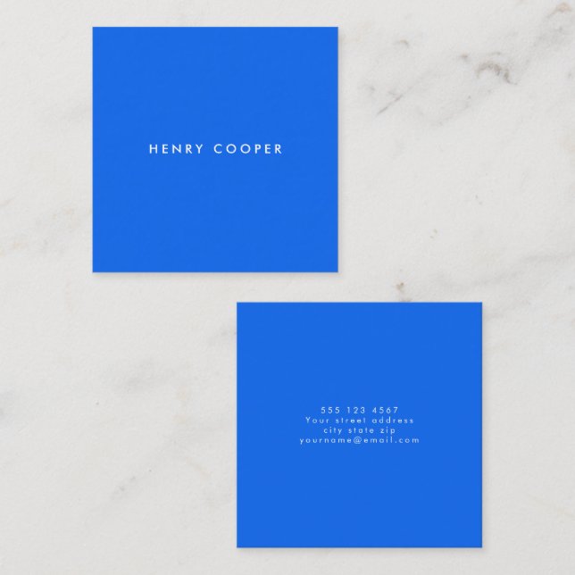 Simple Professional Modern Cobalt Blue Square Business Card (Front/Back)